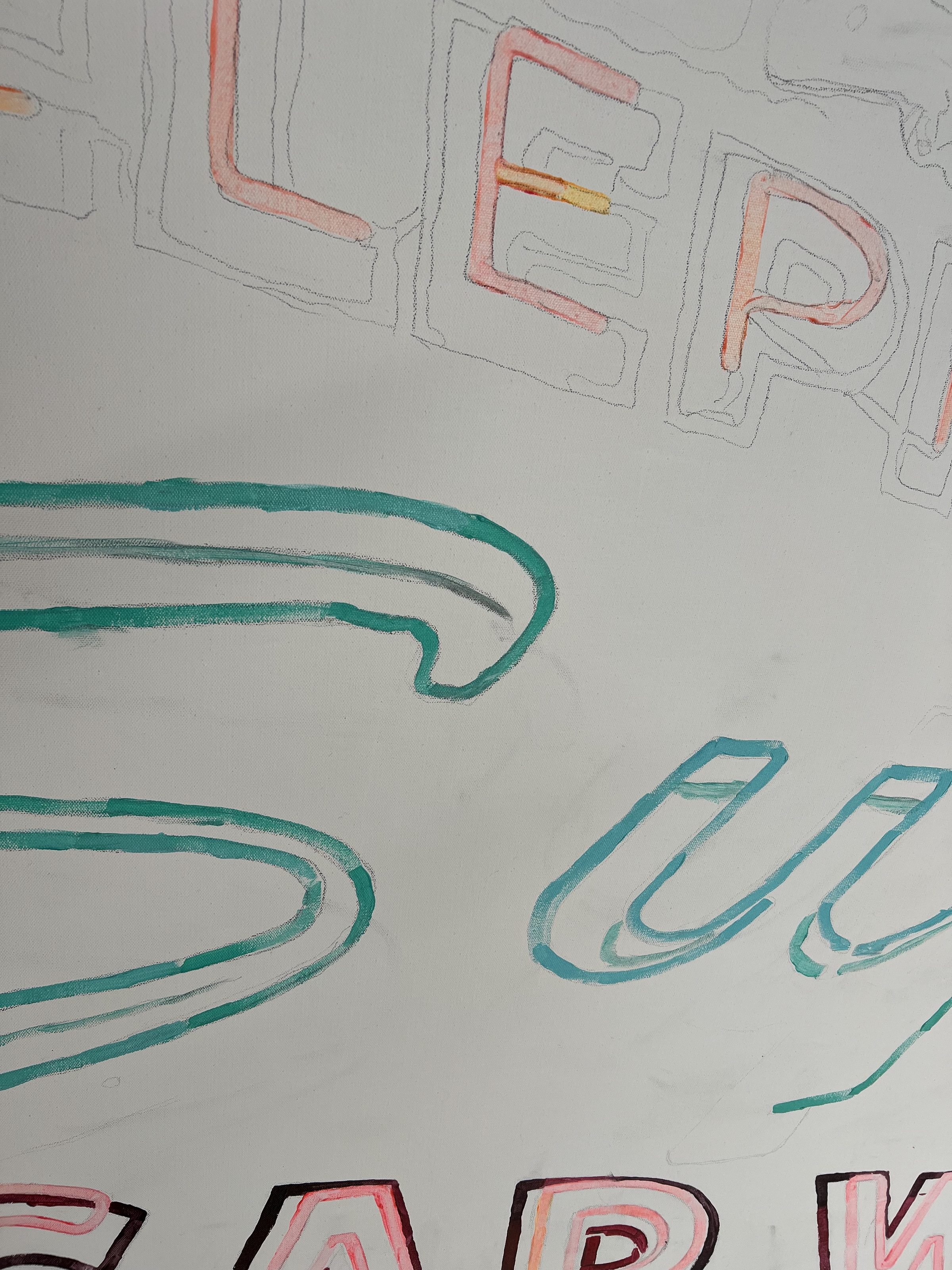 Letter "R" of CAR WASH in early underpainting.