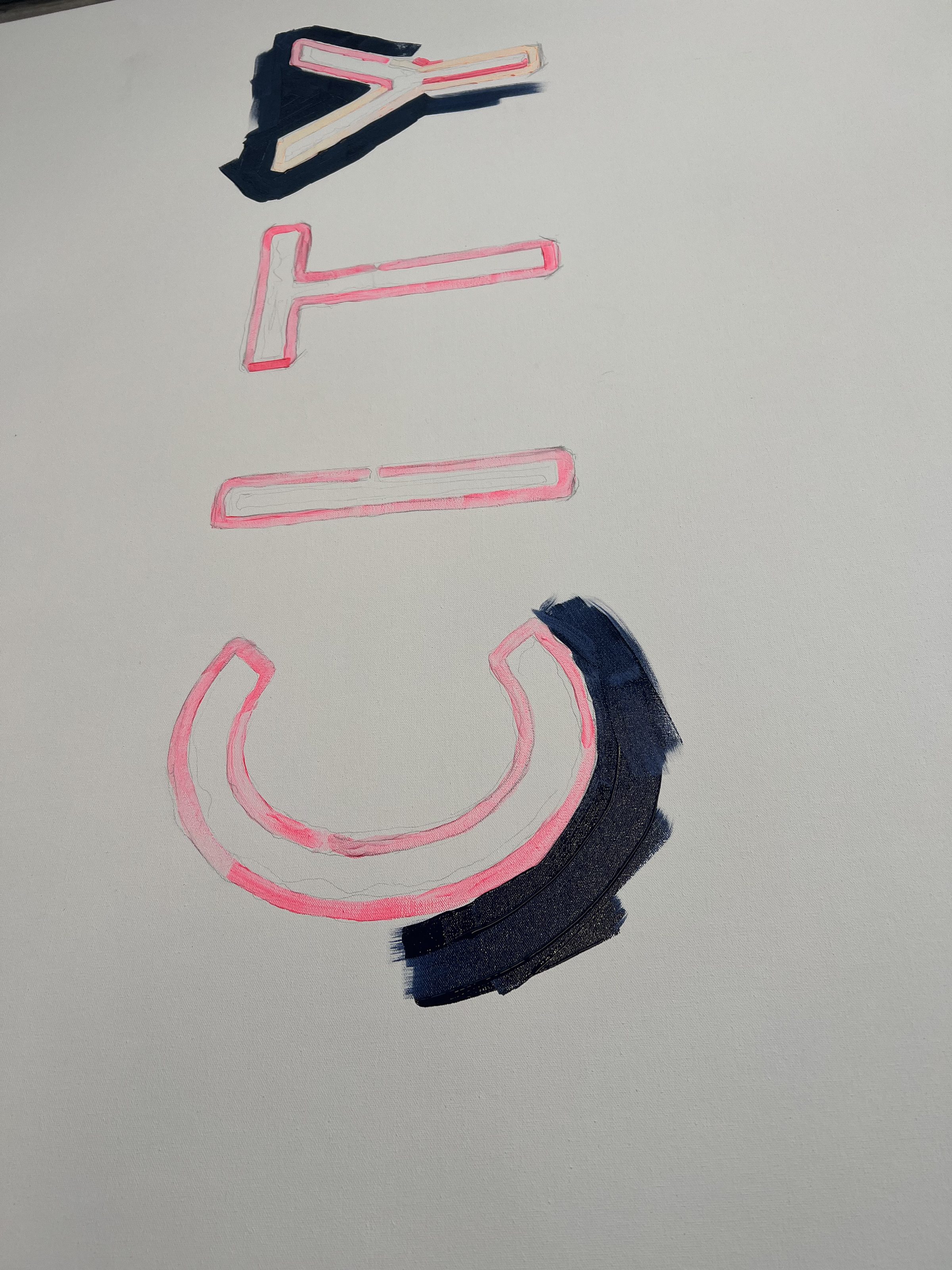 First lay-in of the CITY LIGHT title piece — the letter forms in pink against deep navy.